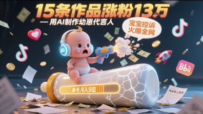用AI制作幼崽代言人,宝宝的控诉火爆全网,15条作品涨粉13W,单号月入5位数实操教程-鸿图网创