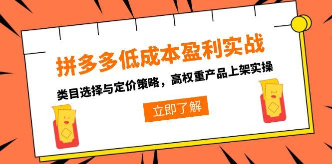 拼多多低成本盈利实战,类目选择与定价策略,高权重产品上架实操-鸿图网创