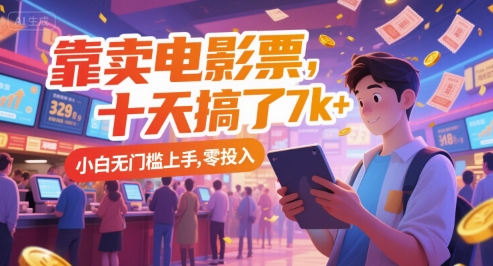 靠卖电影票,十天搞了7k+,小白无门槛上手,零投入【揭秘】-鸿图网创