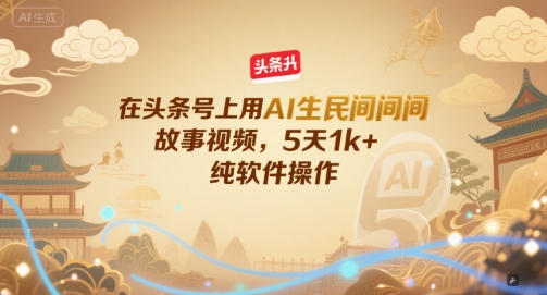 在头条号上用AI生民间故事视频，5天1k+，纯软件操作-鸿图网创