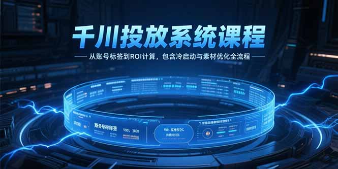 千川投放系统课程,从账号标签到ROI计算,包含冷启动与素材优化全流程-鸿图网创