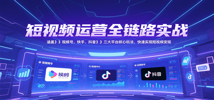 短视频运营全链路实战,涵盖视频号、快手、抖音三大平台核心玩法,快速实现变现!-鸿图网创