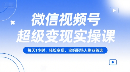 微信视频号超级变现实操课，每天1小时，轻松变现，宝妈职场人副业首选-鸿图网创