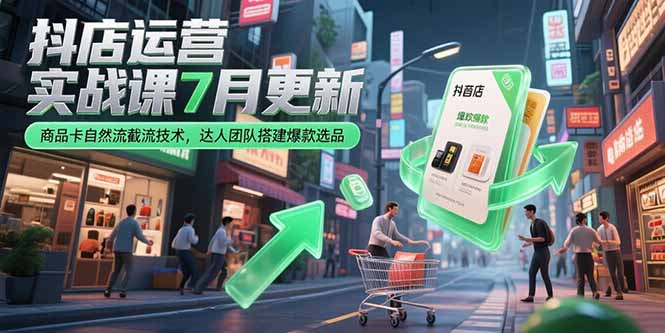 抖店运营实战课7月更新,商品卡自然流截流技术,达人团队搭建爆款选品-鸿图网创