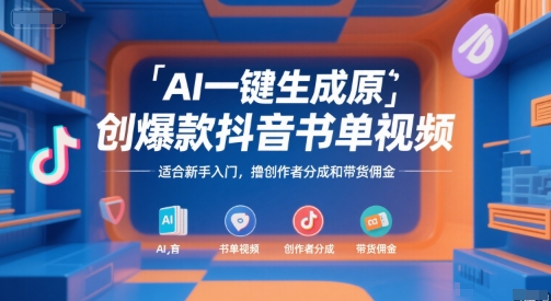 AI一键生成原创爆款抖音书单视频，适合新手入门，撸创作者分成和带货佣金【揭秘】-鸿图网创