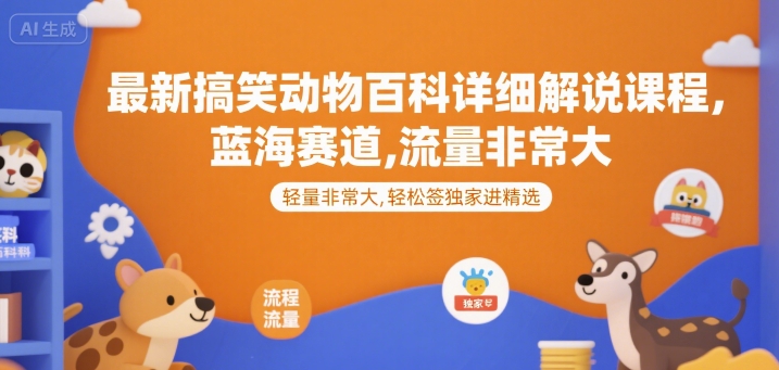 最新搞笑动物百科详细解说课程，蓝海赛道，流量非常大，轻松签独家进精选-鸿图网创