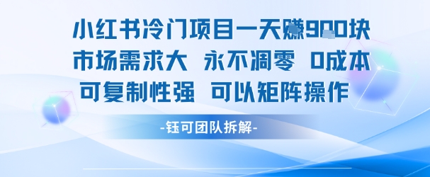 小红书冷门项目一天收益9张，市场需求大，0成本，可复制性强可以矩阵操作-鸿图网创