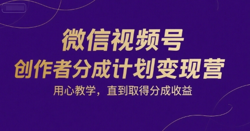 微信视频号创作者分成计划变现营，用心教学，直到取得分成收益-鸿图网创