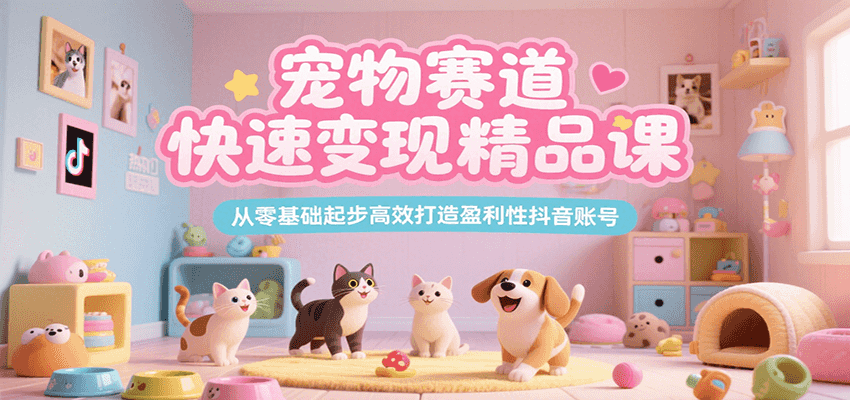 宠物赛道快速变现精品课，从零基础起步高效打造盈利性抖音账号-鸿图网创