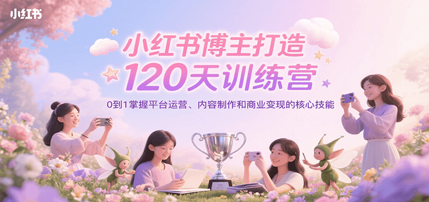 小红书博主打造120天训练营，0到1掌握平台运营、内容制作和商业变现-鸿图网创