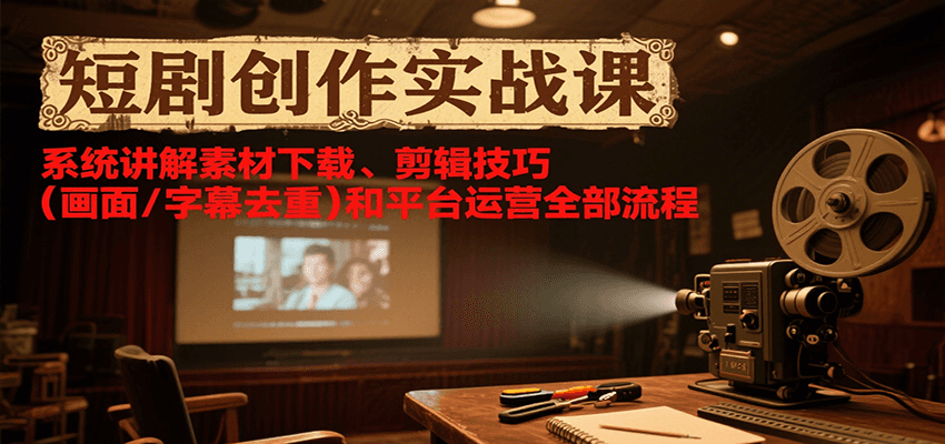 短剧创作实战课，系统讲解素材下载、剪辑技巧(画面/字幕去重)和平台运营全部流程-鸿图网创