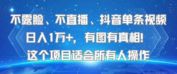 不露脸、不直播、抖音单条视频日入1W+，有图有真相！这个项目适合所有人操作-鸿图网创