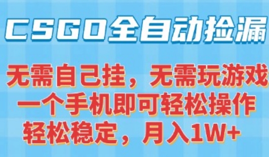 CSGO自动捡漏项目,最新独家玩法,一个手机可操作,新手小白轻松月入1W+,操作简单易上手【揭秘】-鸿图网创