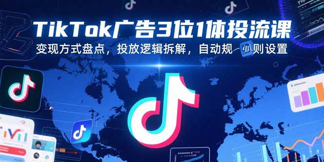 TikTok广告3位1体投流课,变现方式盘点,投放逻辑拆解,自动规则设置-鸿图网创