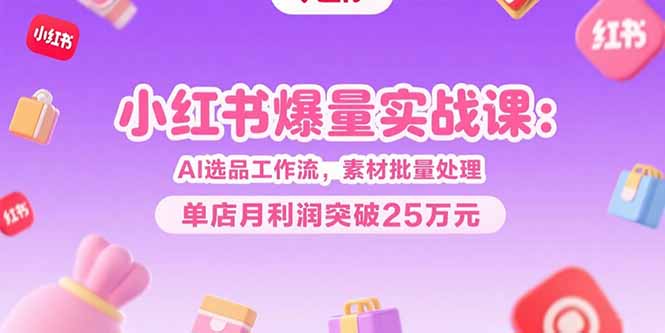 小红书爆量实战课：AI选品工作流，素材批量处理，单店月利润突破25万元-鸿图网创