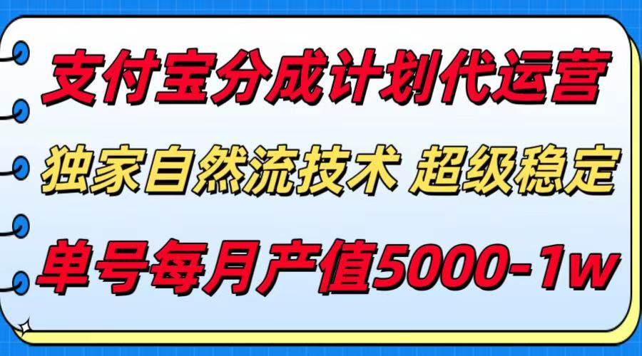支付宝分成计划代运营，独家自然流技术，收益稳定，单号月产5000＋-鸿图网创