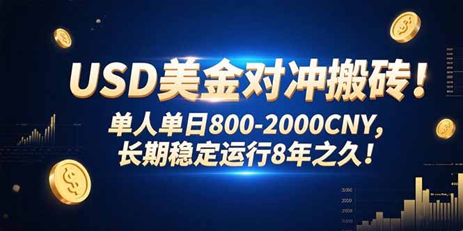 USD美金对冲搬砖!单人单日800-2000CNY，长期稳定运行8年之久!-鸿图网创