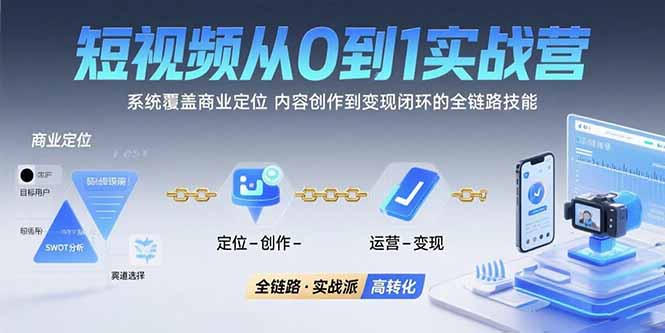 短视频从0到1的实战营:系统覆盖商业定位,内容创作到变现闭环的全链路技能-鸿图网创