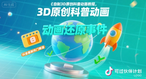 自制3D原创科普动画教程，动画还原事件，抖音最新热门赛道，可过伙伴计划-鸿图网创