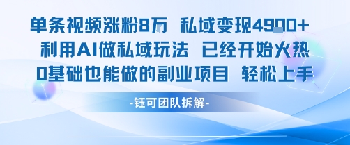单条视频私域变现4.9k+利用AI做私域玩法 已经开始火热0基础也能做的副业项目轻松上手-鸿图网创