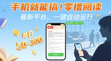 手机就能搞!零撸阅读挂G,最新平台,一键自动运行,随时随地挣,单日50-3张+【揭秘】-鸿图网创