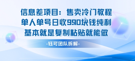 信息差项目：售卖冷门教程单人单号日收9张纯利基本就是复制粘贴就能做-鸿图网创