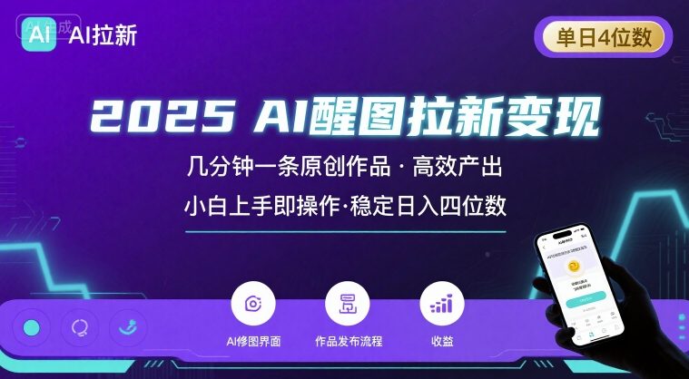 2025最强AI醒图拉新,几分钟一条原创作品,单日收入4位数,小白也能上手操作-鸿图网创