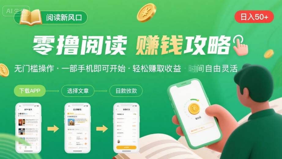零撸阅读新风口，无门槛轻松挣，一部手机，日入 50-3张【揭秘】-鸿图网创