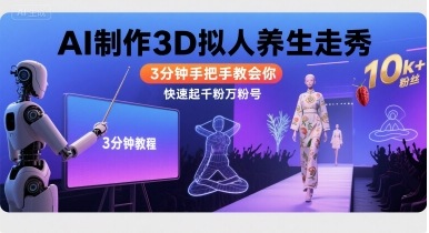 Ai制作3D拟人养生走秀，3分钟手把手教会你，快速起千粉万粉号-鸿图网创