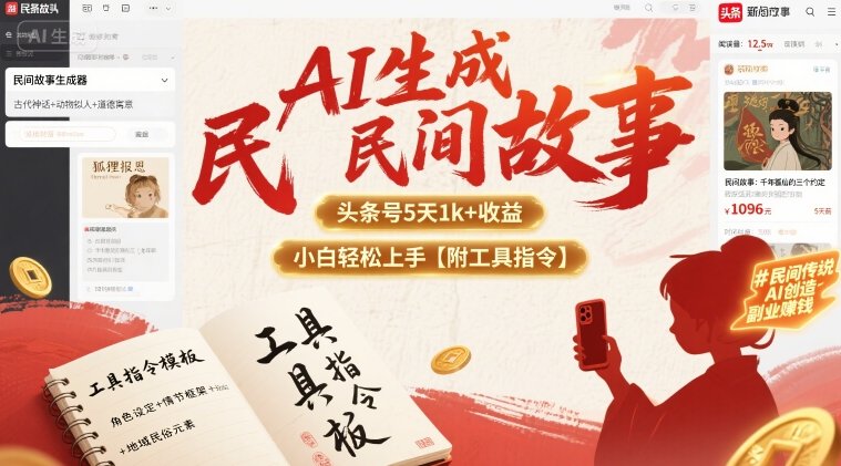 AI生成民间故事,头条号5天1k+,小白轻松上手【附工具指令】-鸿图网创