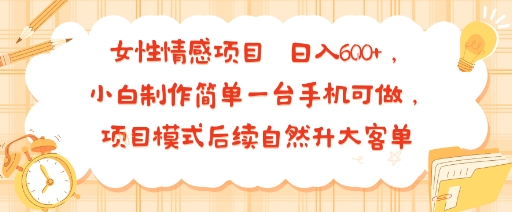 女性情感项目 小白制作简单一台手机可做 项目模式后续自然升大客单 日入6张-鸿图网创