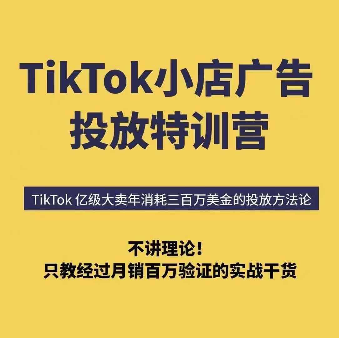 TikTok小店广告投放特训营，6天破局计划专治各种“投不动”，教你经过月销百万验证的实战干货-鸿图网创