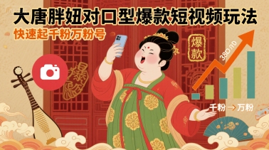 大唐胖妞对口型爆款短视频玩法，快速起千粉万粉号-鸿图网创
