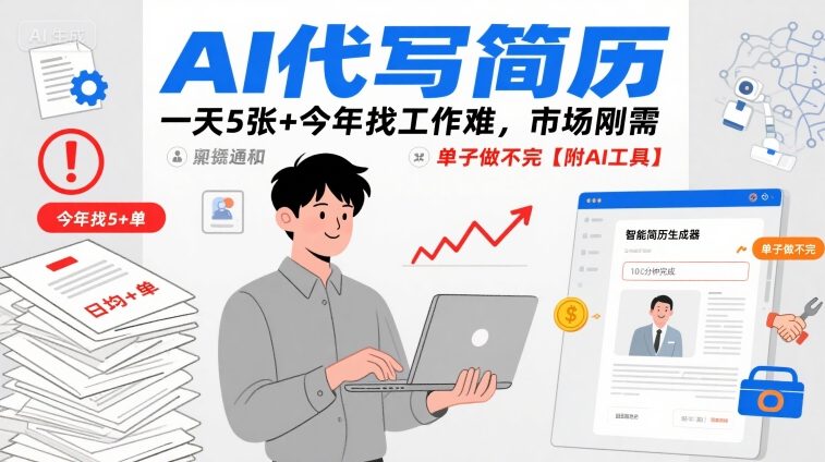 AI代写简历，一天5张+今年找工作难，市场刚需，单子做不完【附AI工具】-鸿图网创