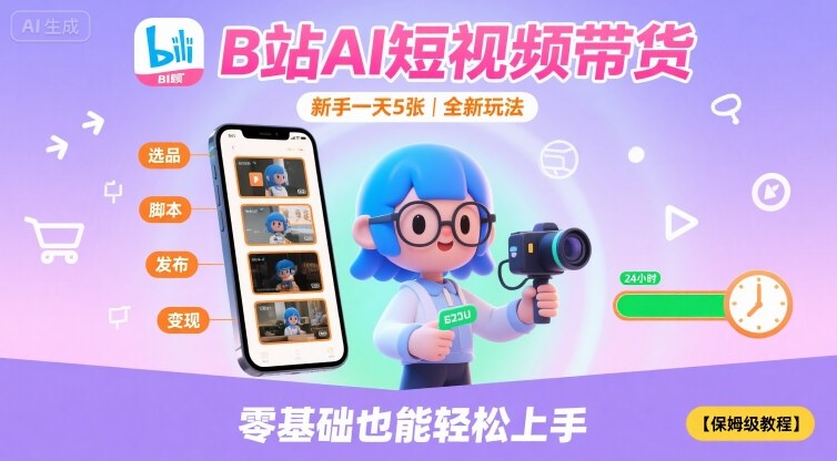 B站AI短视频带货，新手一天5张，全新玩法【保姆级教程】-鸿图网创