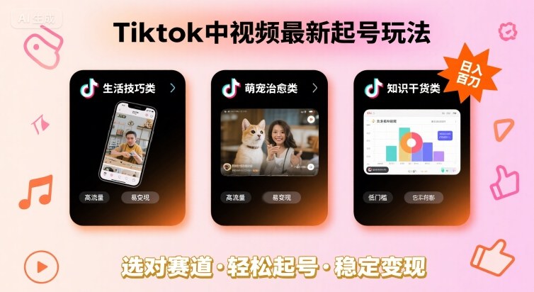 Tiktok中视频最新起号玩法，想要日入百刀，做好这几个赛道就可以了-鸿图网创