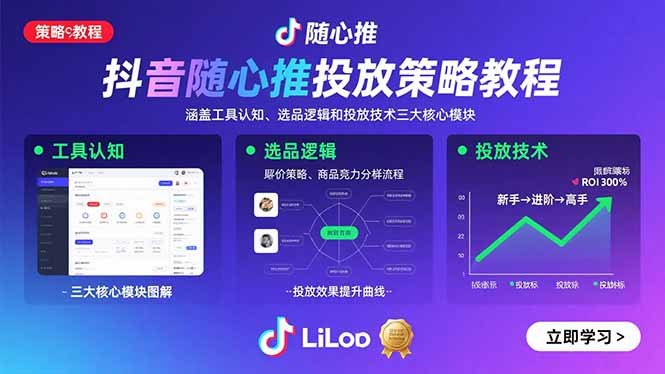 抖音随心推投放策略教程：涵盖工具认知、选品逻辑和投放技术三大核心模块-鸿图网创