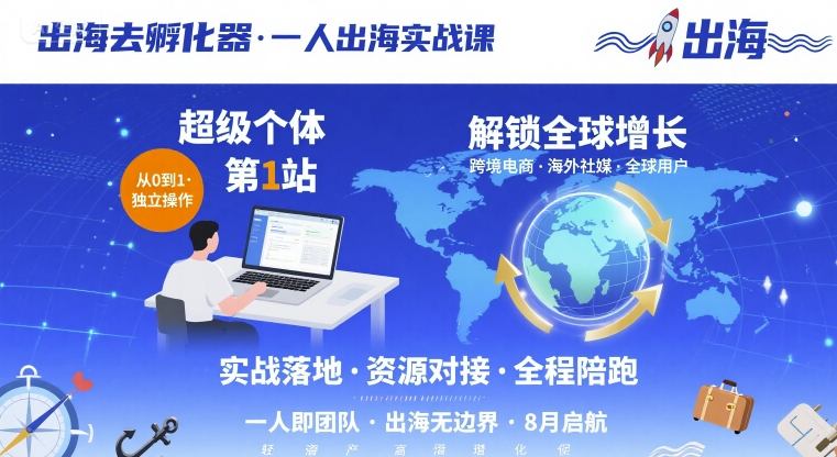 出海去孵化器,一人出海实战课,超级个体第1站,解锁全球增长-鸿图网创