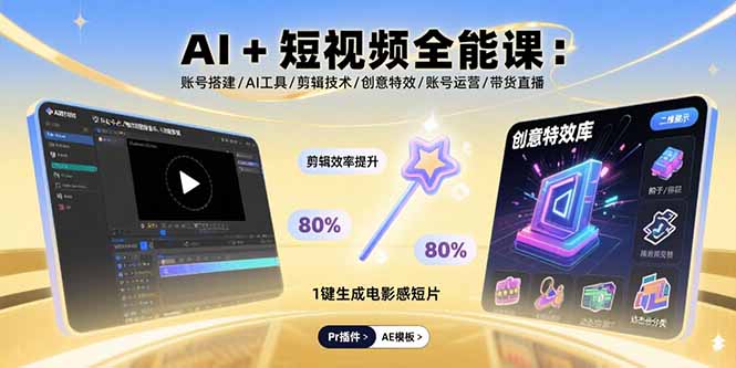 AI+短视频全能课：账号搭建/AI工具/剪辑技术/创意特效/账号运营/带货直播-鸿图网创
