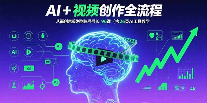 AI+短视频创作全流程：从创意策划到账号增长，96节课(含26项AI工具教学-鸿图网创
