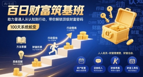 百日财富筑基班，助力普通人从认知到行动，带你解锁顶级财富密码-鸿图网创