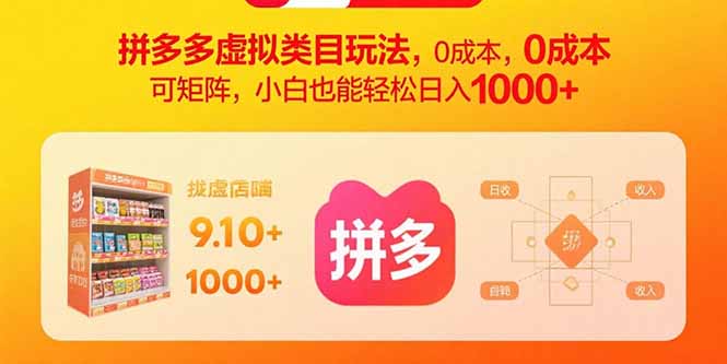 拼多多虚拟类目玩法，0成本，可矩阵，小白也能轻松日入1000+-鸿图网创