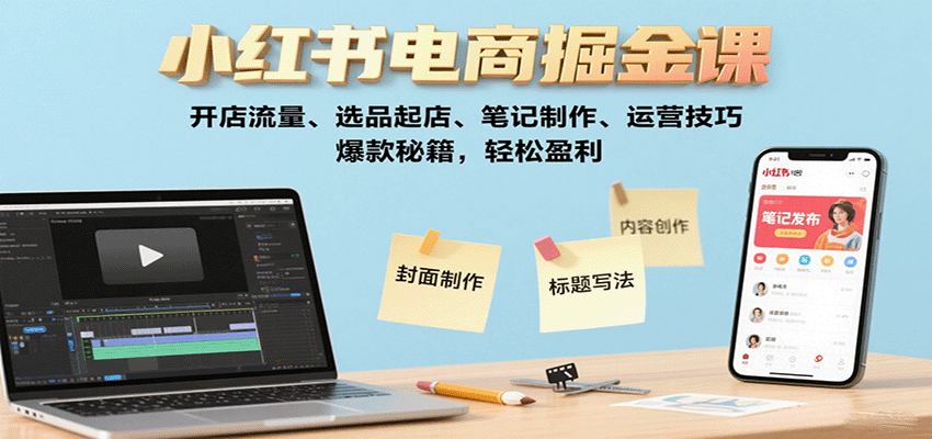 小红书电商掘金课：开店流量、选品起店、笔记制作、运营技巧，爆款秘籍，轻松盈利-鸿图网创