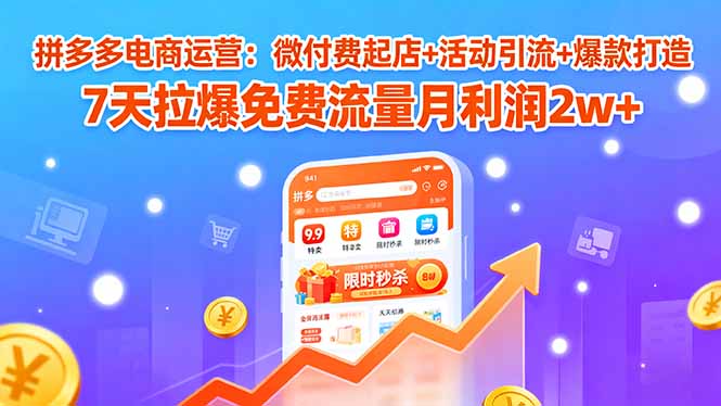 拼多多电商运营：微付费起店+活动引流+爆款打造 7天拉爆免费流量月利润2w+-鸿图网创