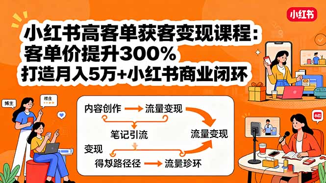 小红书高客单获客变现课程：客单价提升300%，打造月入10万+小红书商业闭环-鸿图网创