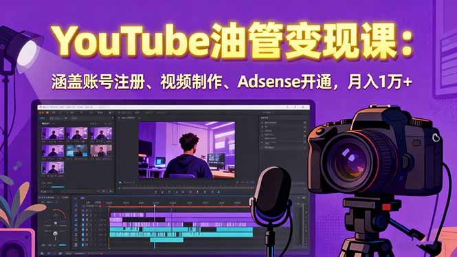 2025YouTube油管变现课：涵盖账号注册、视频制作、Adsense开通，月入1万+-鸿图网创