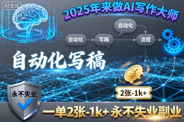 2025年来做AI写作大师，自动化写稿，一单2张-1k+，永不失业副业-鸿图网创