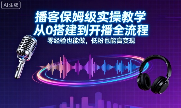 播客保姆级实操教学，从0搭建到开播全流程，零经验也能做，低粉也能高变现-鸿图网创