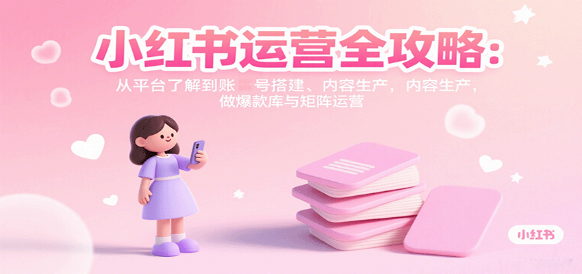 小红书运营全攻略：从平台了解到账号搭建、内容生产，做爆款库与矩阵运营-鸿图网创