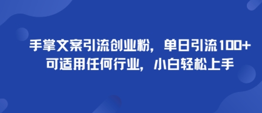 手掌文案引流创业粉，单日引流100+，可适用任何行业，小白轻松上手-鸿图网创